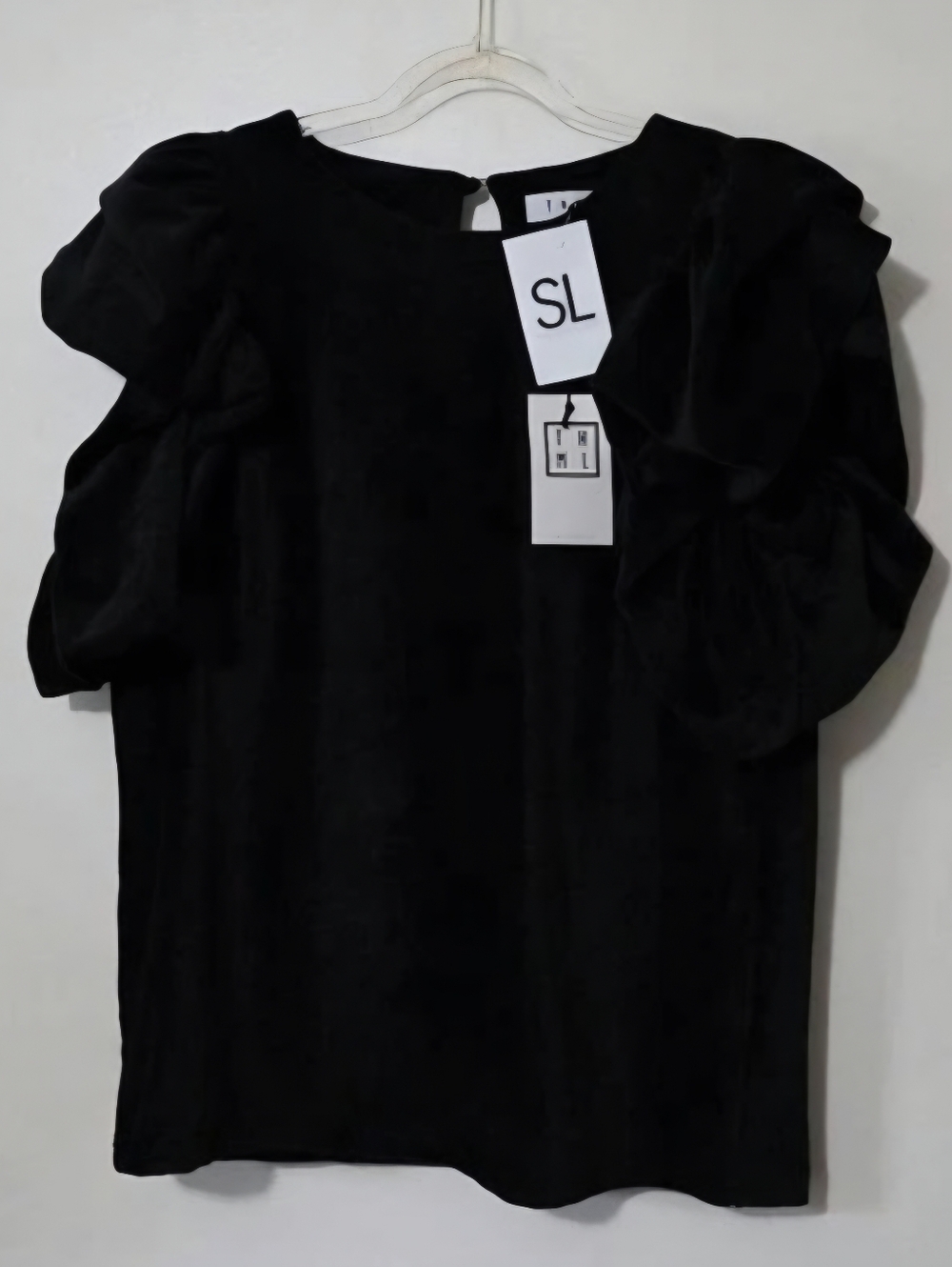 NWT THML Black Statement Puff Sleeve Top Modern Preppy Romantic Goth Sz Medium